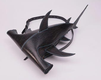 Hammerhead Shark Leather Crossbody Bag, Handmade Wearable Art