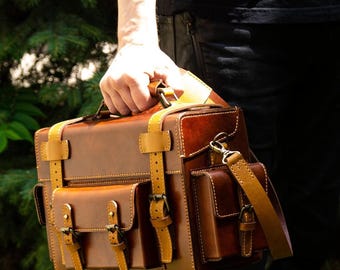 Toshiro Handcrafted Overbuilt Leather Work Bag, Dark Brown
