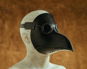 Black Leather Plague Doctor Mask, Paracelsus Handmade Short Beak Gothic Mask, Solid Brass Hardware