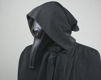 Hieronymus Hand-Dyed Black Leather Plague Doctor Mask, Solid Brass Hardware