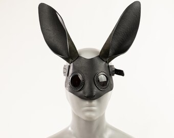 Máscara de conejo de cuero / Tocado escultórico de vanguardia / Arte para vestir en cuero italiano