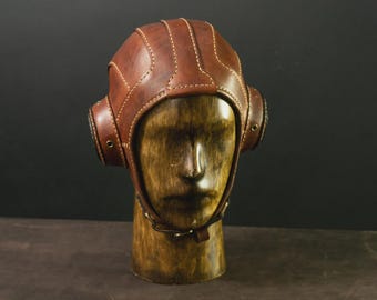 Brown Leather Aviator Cap – Handmade Flight Helmet