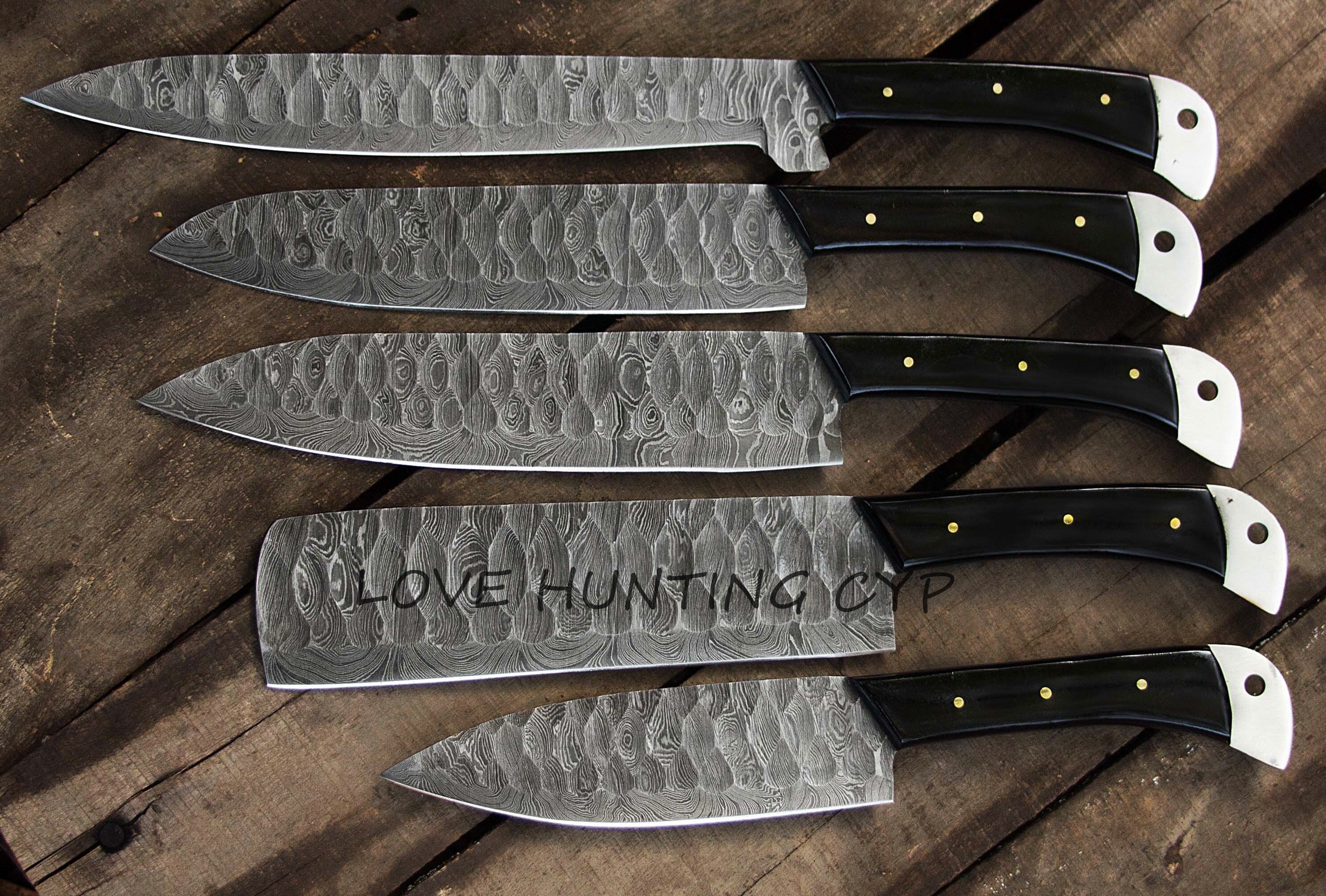 Chef Knife Set Kitchen Knife Set with Black Horn & Leather Etsy