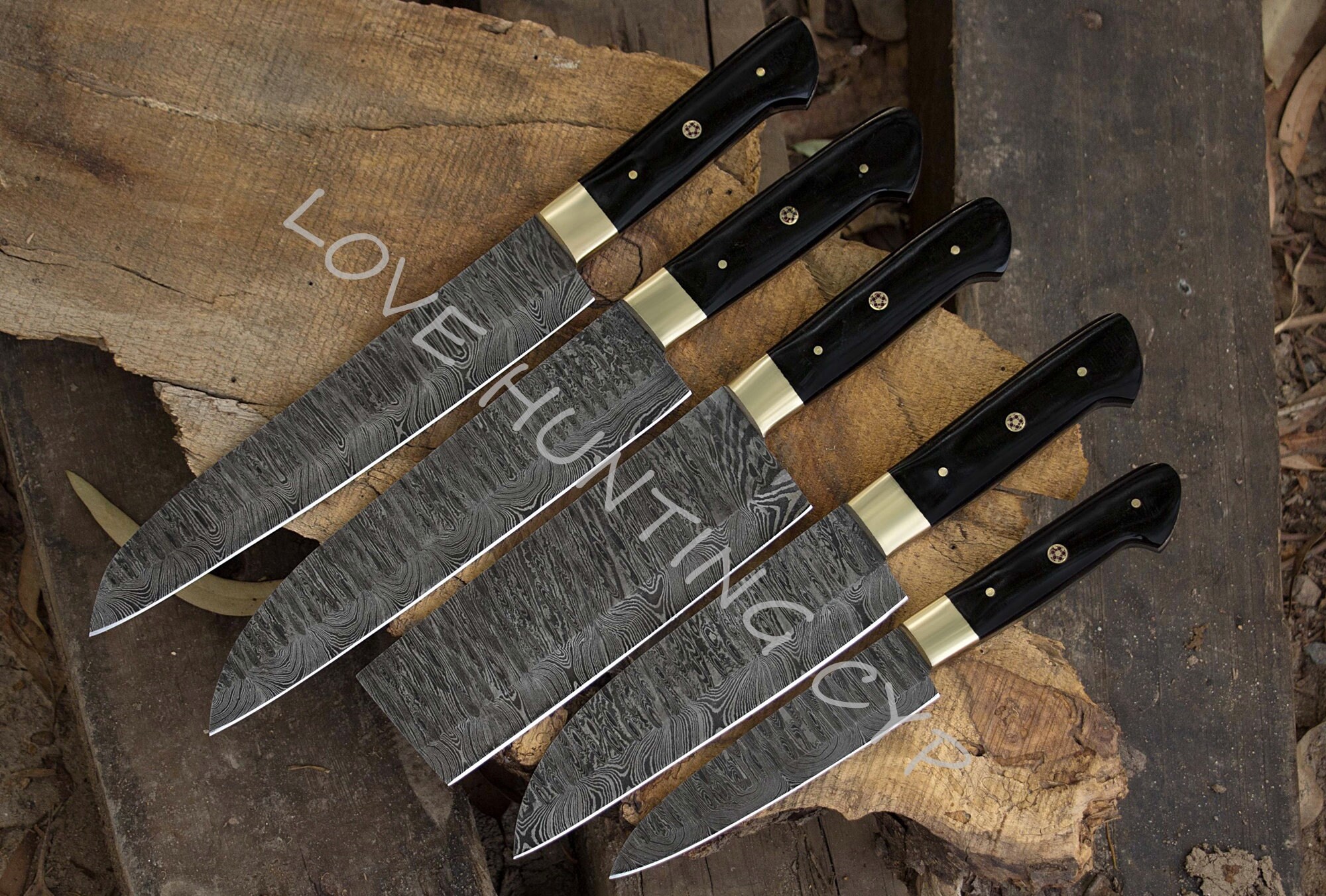 Damascus Steel Kitchen Knife Set 5 PCS Hand Chef Knife Etsy