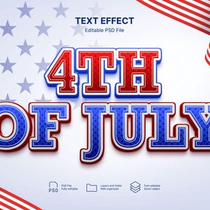 4th of July Independence Day Photoshop PSD text effect template instant download