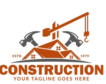 Logotipo de empresa de construcción: grúa, martillo y casa (SVG y PNG)