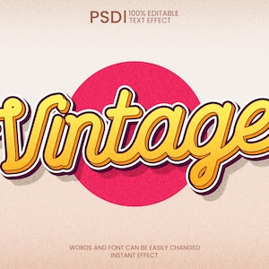 Vintage text effect with circle background Photoshop PSD text effect template instant download font included