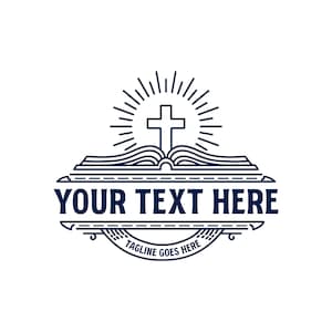 Church premade logo sunrise cross Bible with ministry name and slogan EPS SVG PNG instant download