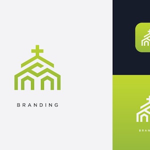 Christian church building with cross premade logo SVG PNG EPS instant download easy to edit
