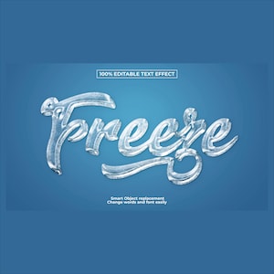 Frozen icy look Photoshop PSD text effect template instant download