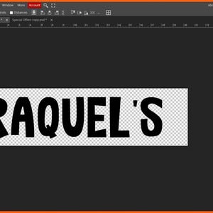 May include: The word "RAQUEL'S" in bold, black letters on a transparent background, set against a dark gray interface. The text is centered and fills a rectangular space.