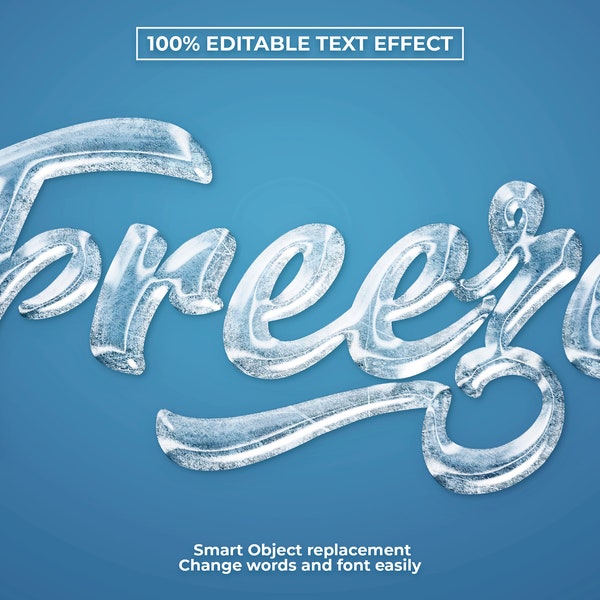 Frozen icy look Photoshop PSD text effect template instant download