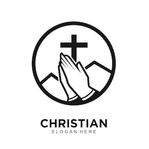 Christian Church premade logo cross praying hands mountains with ministry name PNG customized for you in 24 hours