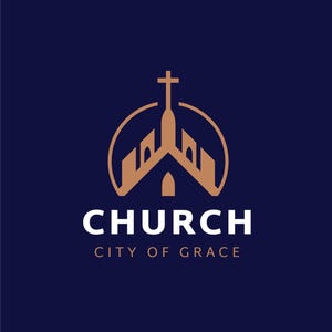 Church premade logo template steeple cross halo SVG EPS PNG instant download font included
