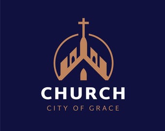 Plantilla de logotipo prefabricado para iglesia, campanario, cruz, halo, SVG, EPS, PNG, descarga instantánea, fuente incluida