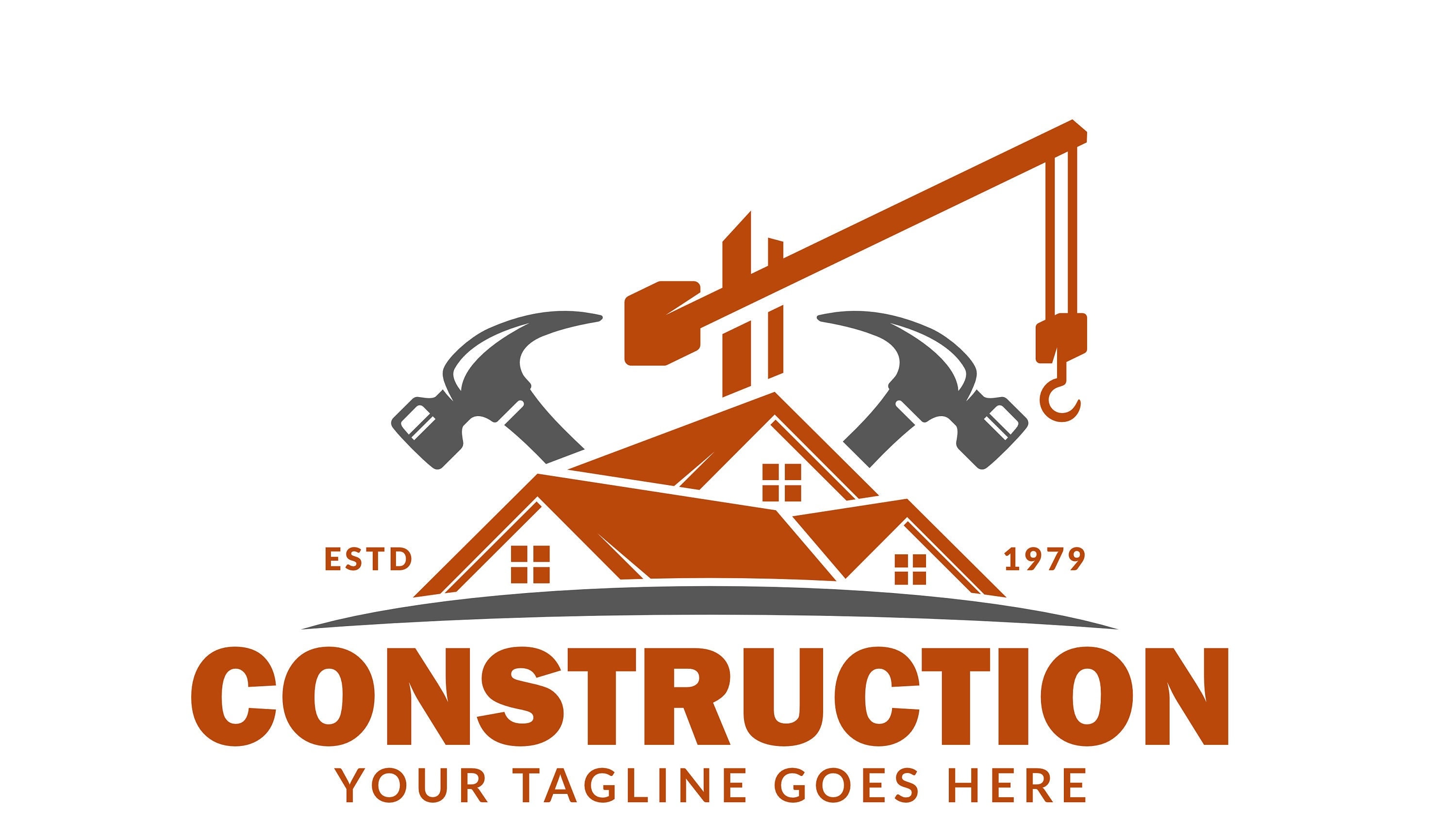 Construction Business Premade Logo Crane Hammer House With Company Name
