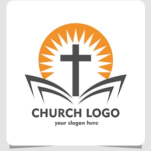 Church premade logo sun Cross Bible with ministry name EPS SVG PNG instant download
