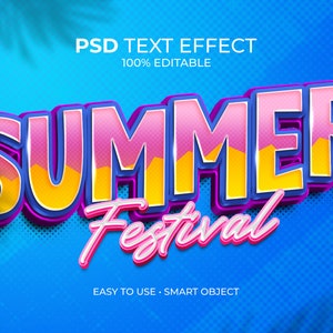 Summer Festival two color 3D text effect Photoshop PSD template instant download
