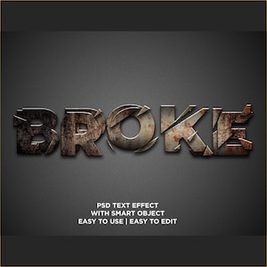 Broken look Photoshop PSD text effect template instant download
