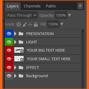 May include: Screenshot of a digital design interface with layers, channels, and paths. The interface displays text that reads "YOUR BIG TEXT HERE" and "YOUR SMALL TEXT HERE". The interface also shows the text "SUNY". The background is a dark gray.