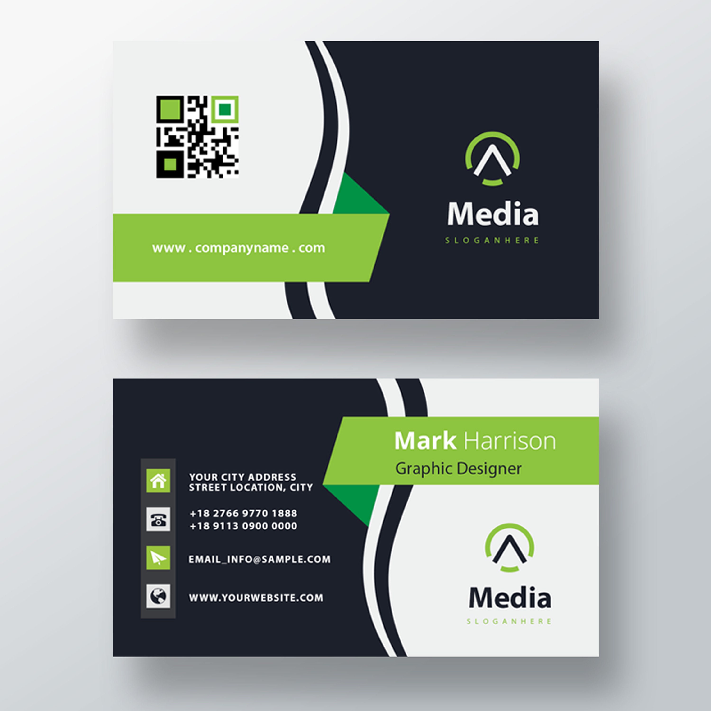 Business Card Template Waves Design Front Back Logo QR Code Photoshop ...
