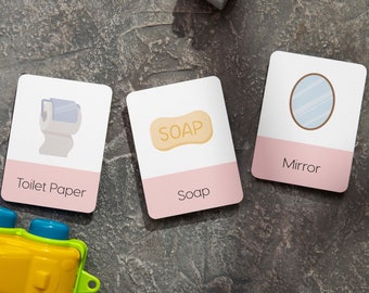 Bathroom Things Names Flash Cards  - Fun and Educational Set for Kids - Bath Time Learning -Vocabulary, Preschool and homeschool Learning