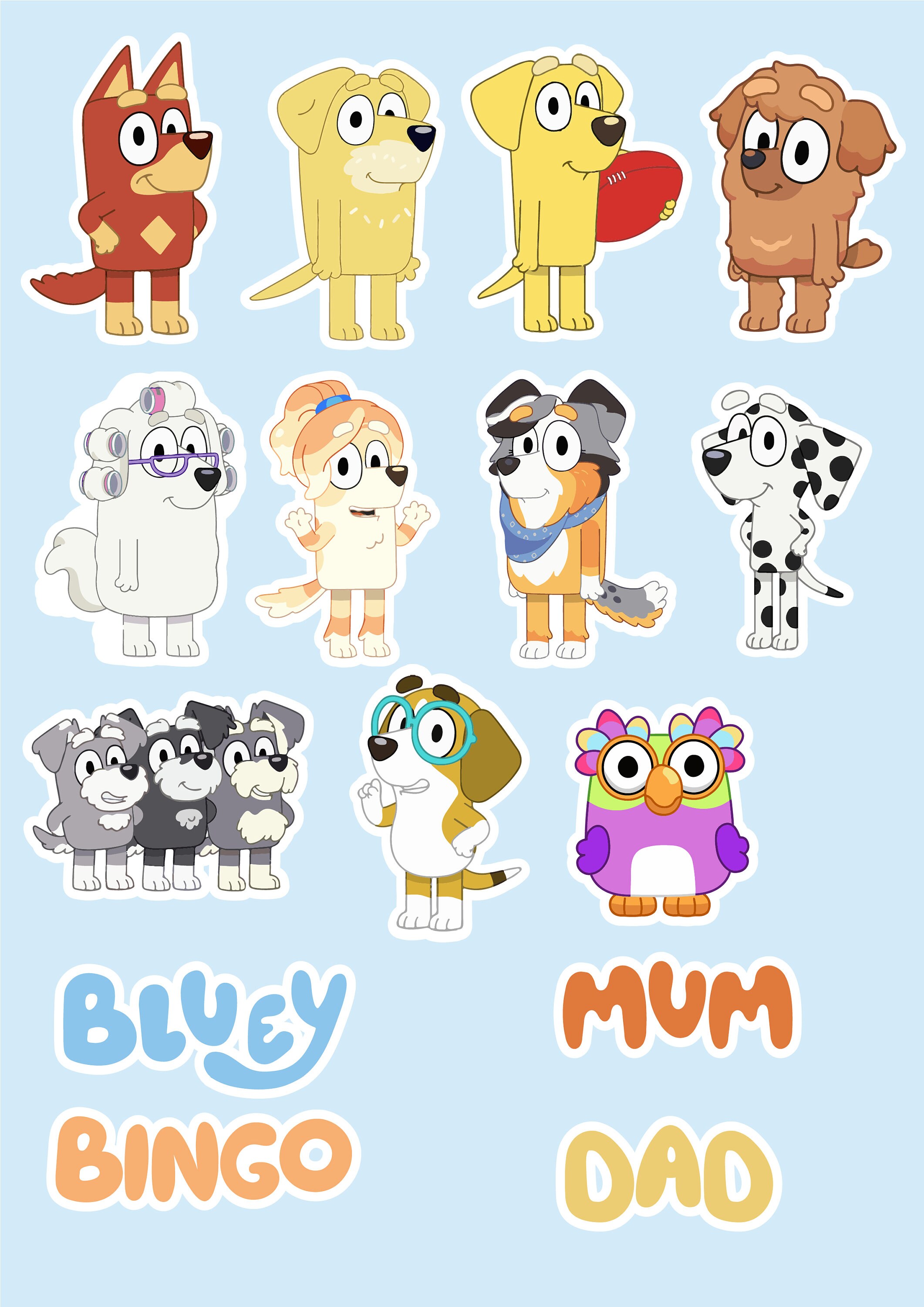 Bluey All Cast Sticker Sheets Digital Download Bundle With Bonus Bluey
