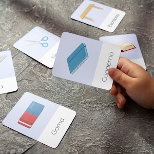 36 Tarjetas de Material Escolar, Stationary Flashcards in Spanish Language to build kids vocabulary ,For instant Download,36 stationary item