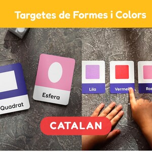 Formes i Colores en Català, 25 Printable Colors & Shapes Flashcards for Multilingual Kids in Catalan language, Instant Download