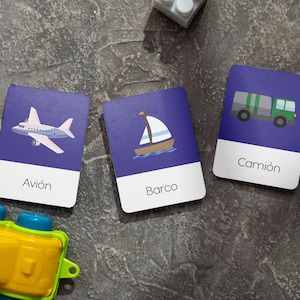 Tarjetas Educativas de Transportes Vehículos-Descarga Digital para Niños ,Transposrts flashcards in spanish for instant download.