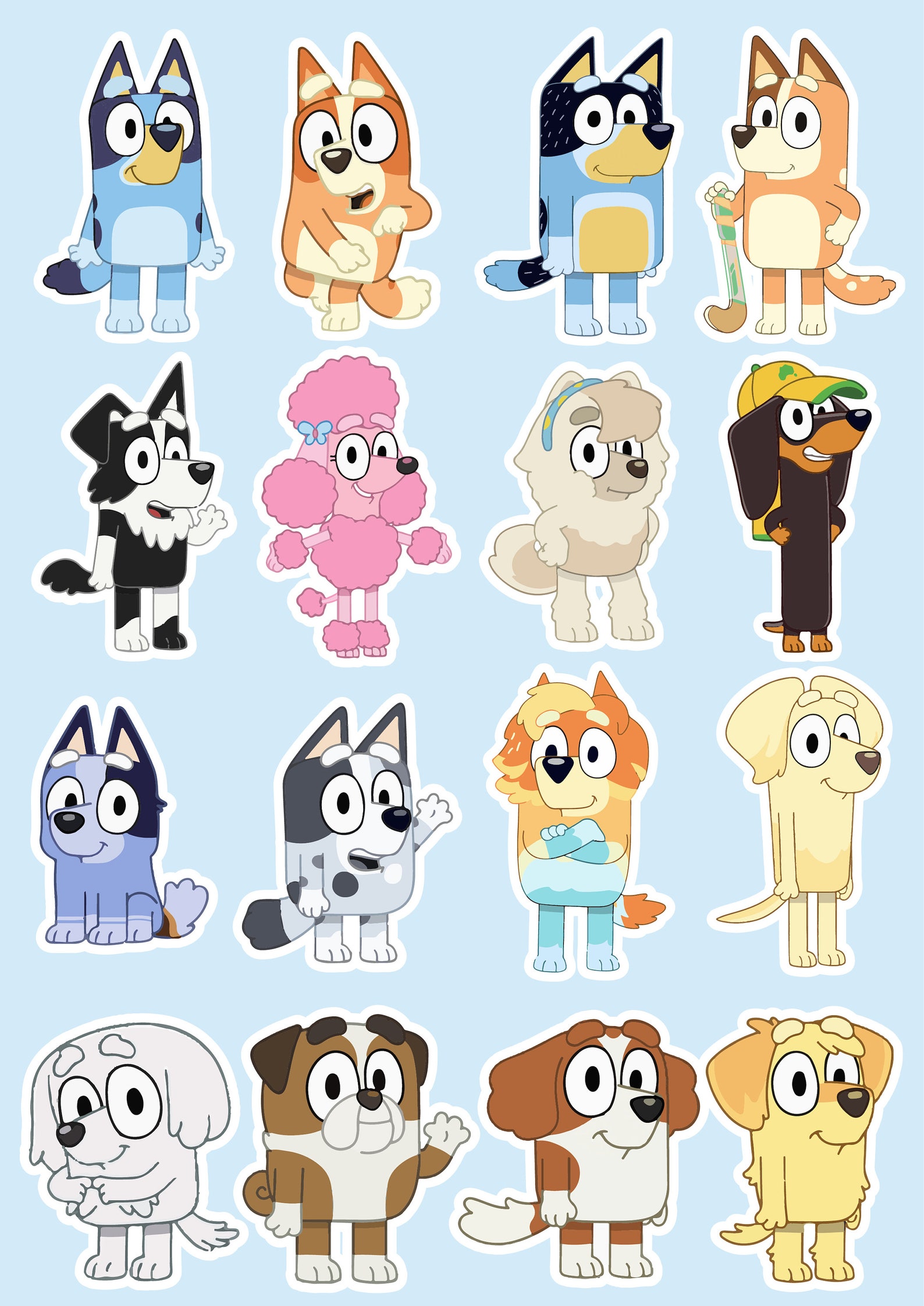 Bluey All Cast Sticker Sheets: Digital Download Bundle With Bonus Bluey