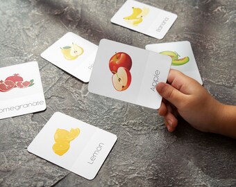 Fruits Names Flash Cards For Digital Download: Vibrant, Educational and Fun! Popular Fruits, Illustrations for Playtime and Homeschooling