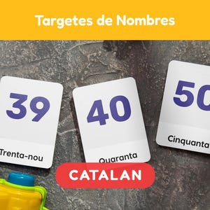 Tarjetas didácticas de números del 1 al 100 en catalán, tarjetas Montessori y educativas imprimibles para niños y bebés en catalán con descarga instantánea.
