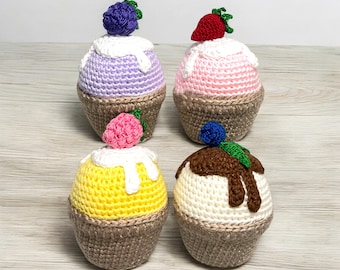 Crochet Cupcake, Amigurumi Play Food, Pretend Dessert Toy