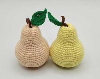 Crochet Pear, Amigurumi Fruit Plush, Baby Play Food