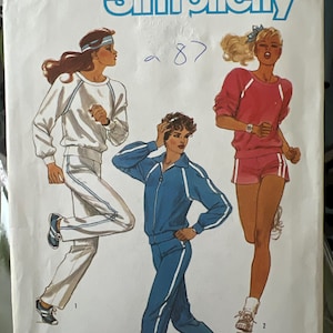 Simplicity 6620 Misses Active Wear: Pullover Top, Pants, Shorts, and Unlined Jacket. MIP Vintage 1980's. Sizes H 6, 8, & 10.