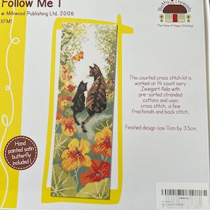Kit de point de croix Follow Me 1 Bothy Threads Counted XFM1 par Milkwood Publishing (MIP), dimensions finies 4,33 pouces par 12,99 pouces