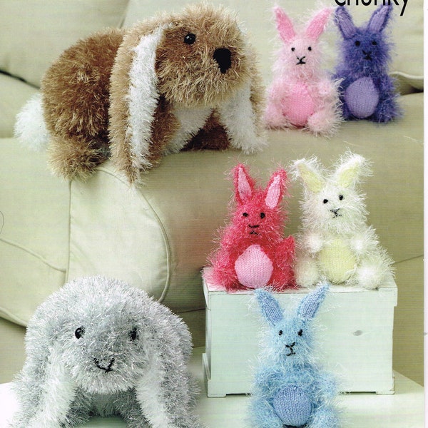 OOP King Cole Knitting Pattern 9050 Tinsel Chunky Bunnies 2-sizes