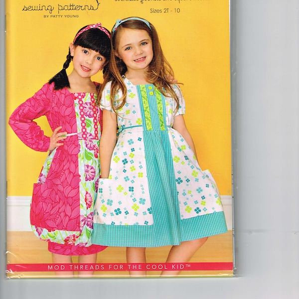 MIP Modkid Sewing Pattern: Gretchen Euro Style dress with oversized pockets and square neckline sizes 2T-10