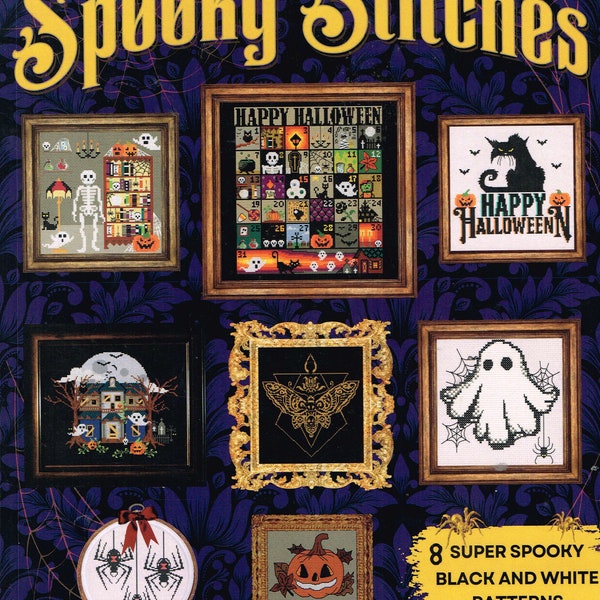 OOP Spooky Stitches Counted Cross Stitch Pattern Book-8 Super Spooky Black and White Patterns by Maggie Smith.