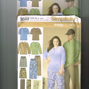 Peut inclure: Patron de couture Simplicity 3649 pour chemises et pantalons. Le patron comprend des instructions pour la confection d'une chemise à manches longues, d'une chemise à manches courtes et d'un pantalon. Le patron est disponible dans les tailles AA S, M, L et BB XL-XXXL.