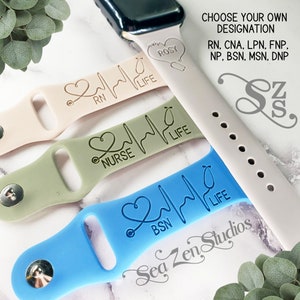 Nurse Life Custom Soft Silicone Replacement Watch Band Compatible with watch series SE 10/9/8/7/6/5/4/3/2/1. Choose from 35 Colors