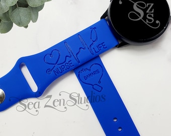 Nurse Life Engraved Watch Band, Personalized Nurse Watch strap in 20MM and 22MM sizesbcompatible with Samsung and Garmin watch bands.