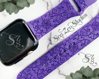 Hearts & Flowers Soft Silicone Replacement Watch Band Compatible with watch series SE 10/9/8/7/6/5/4/3/2/1. Choose from 35 Colors