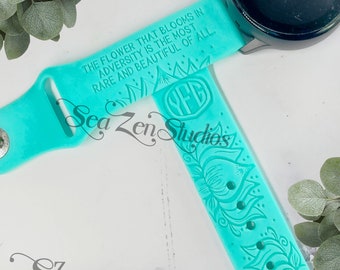 Lotus Flower Custom Monogram Watch Band in 20MM and 22MM compatible with Samsung and Garmin watch bands.