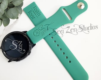 Faith Over Fear Custom Monogram Watch Band in 20MM and 22MM compatible with Samsung and Garmin watch bands.