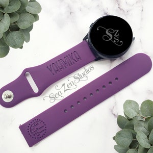 Monogram or Personalized Name Soft Silicone Blank Replacement Band in 20MM and 22MM compatible with Samsung and Garmin watch bands.