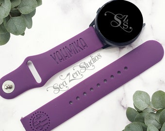 Monogram or Personalized Name Soft Silicone Blank Replacement Band in 20MM and 22MM compatible with Samsung and Garmin watch bands.