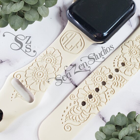 Floral Flowers Monogram Band Soft Silicone Replacement Watch Band