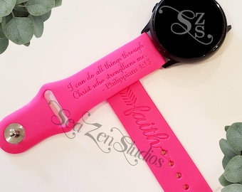 Faith Engraved Watch Band in 20MM and 22MM compatible with Samsung and Garmin watch bands.